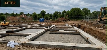 Engineered concrete foundations laid across the site