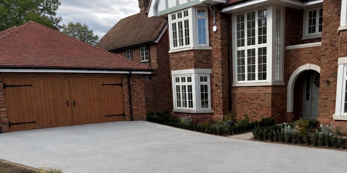 Finished resin-bound driveway sweeping up to a new-build home