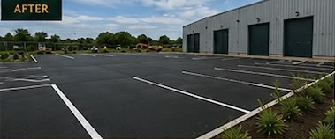 Finished tarmac car park with white line marking